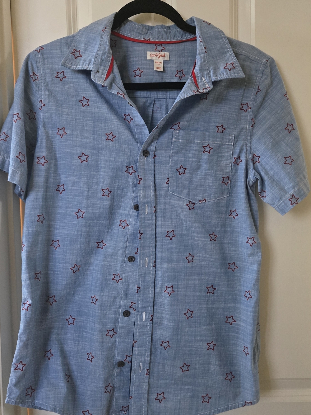 Cat & Jack Light Blue Star-Print Short Sleeve Button-Up Shirt